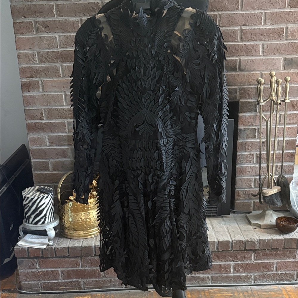 Thurley Black Long-Sleeve Embellished Cocktail Dress